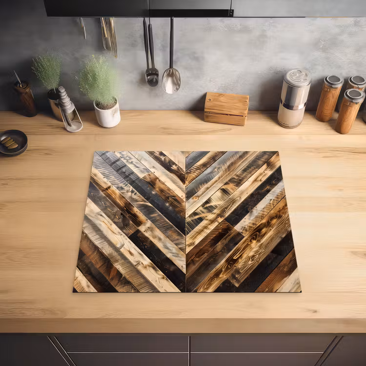 Geschroeid Hout in Visgraat Inductie beschermer vinyl 3mm middel -sfeer5