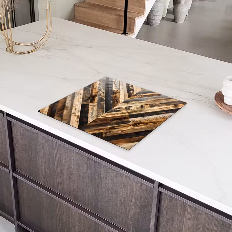 Geschroeid Hout in Visgraat Inductie beschermer vinyl 3mm middel -sfeer8