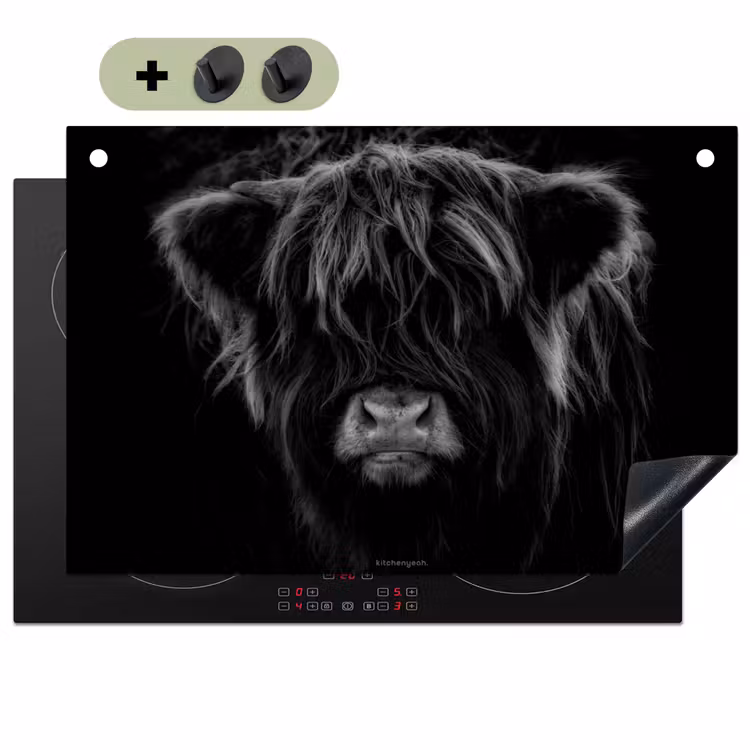 Schotse hooglander - Zwart Inductie beschemer met haakjes klein -3d