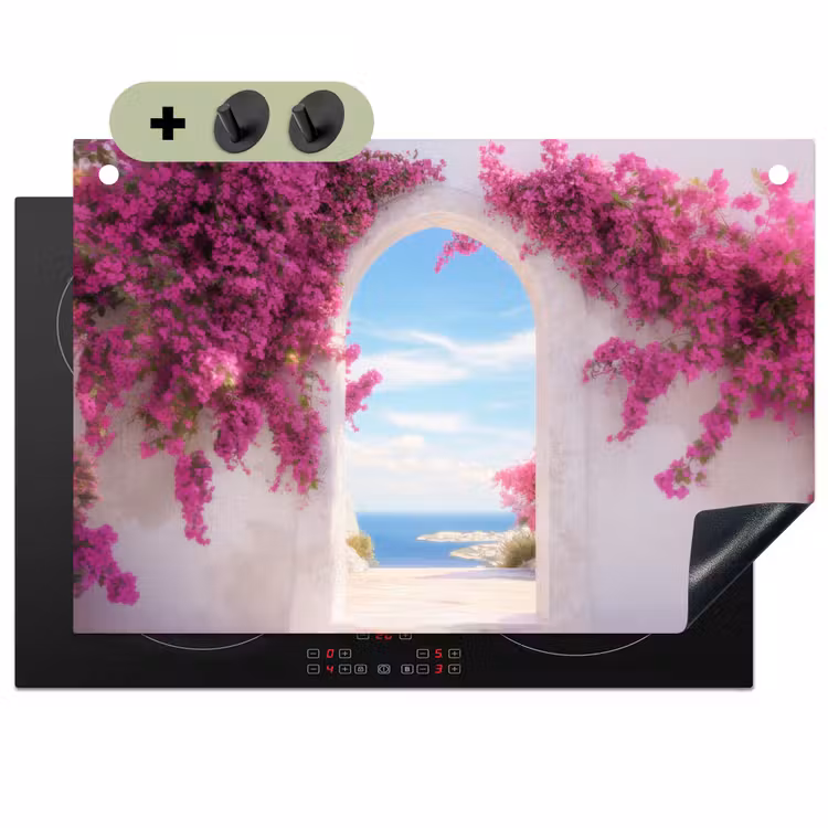 Zee - Roze - Bloemen - Poort Inductie beschemer met haakjes klein -3d