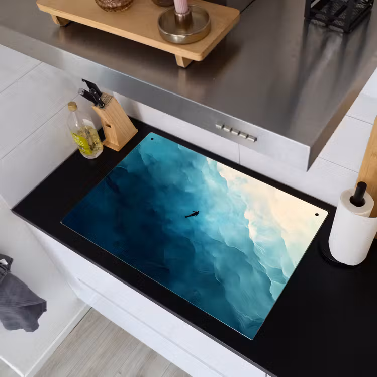Zee - Silhouet - Abstract - Blauw Inductie beschemer met haakjes klein -sfeer1