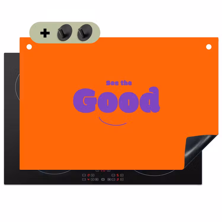 See the good - Paars - Oranje - Smiley Inductie beschemer met haakjes klein -3d