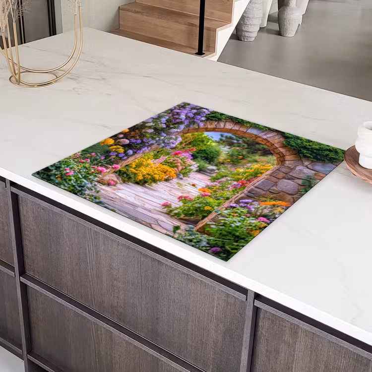 Doorkijk - Bloemen - Pad - Natuur Inductie beschermer vinyl 3mm middel -sfeer8