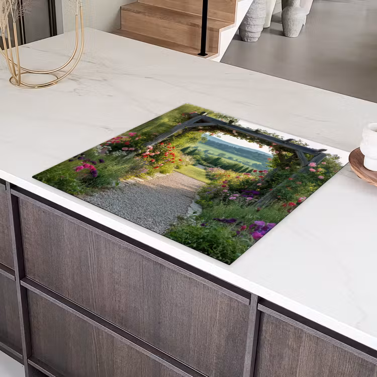 Doorkijk - Landschap - Natuur - Tuinboog - Bloemen Inductie beschermer vinyl 3mm middel -sfeer8
