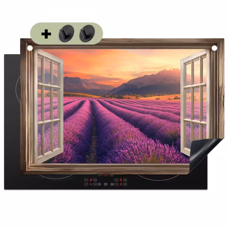 Doorkijk - Lavendel - Landschap - Bloemen - Paars Inductie beschemer met haakjes klein -3d