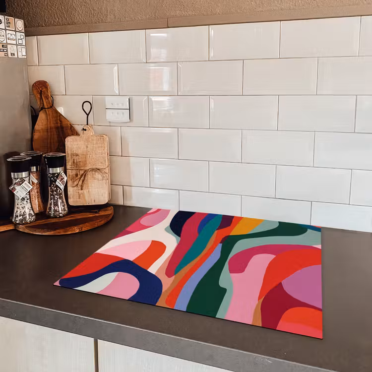 Vormen - Bochten - Kleurrijk - Abstract Inductie beschermer vinyl 3mm middel -sfeer3