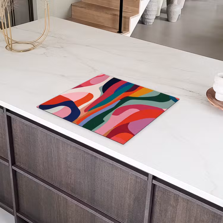 Vormen - Bochten - Kleurrijk - Abstract Inductie beschermer vinyl 3mm middel -sfeer8