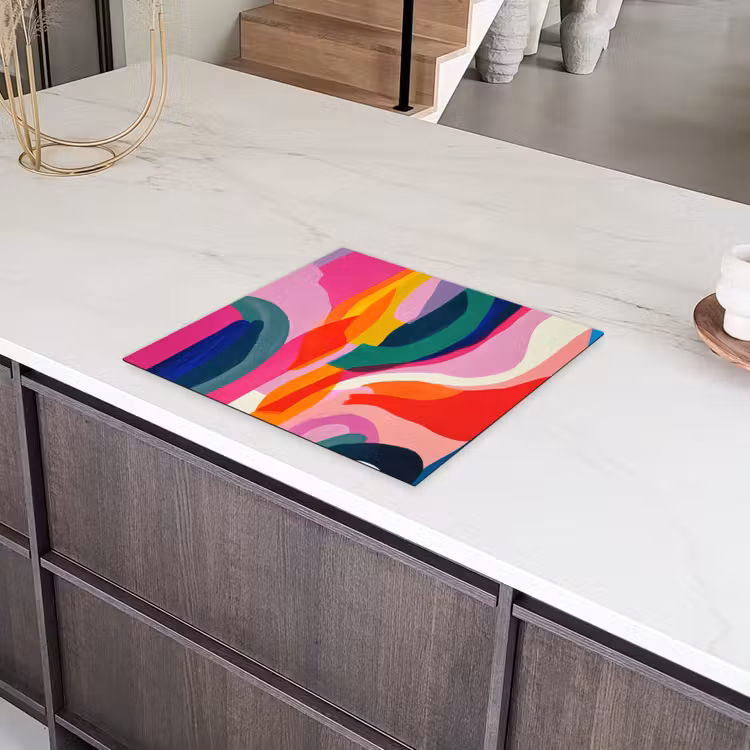 Vormen - Golvend - Abstract - Felroze Inductie beschermer vinyl 3mm middel -sfeer8