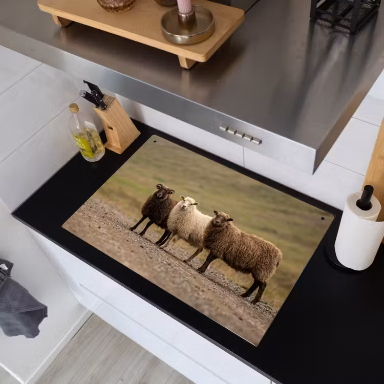 Schapen - Bruin - Wit - Grindpad Inductie beschemer met haakjes klein -sfeer1