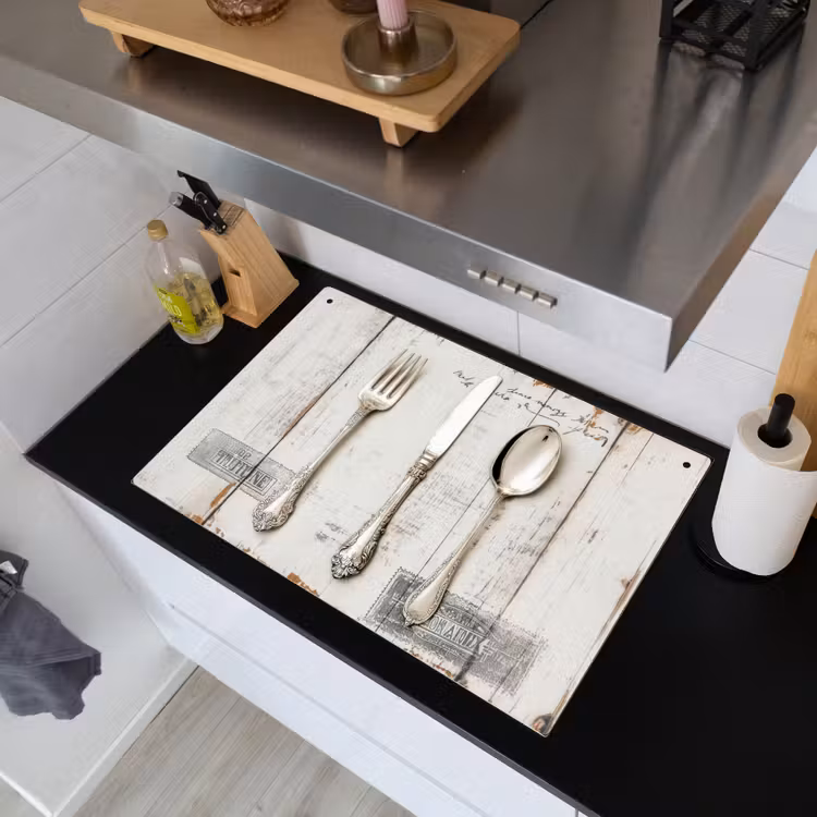 Zilver - Bestek - Hout Inductie beschemer met haakjes klein -sfeer1