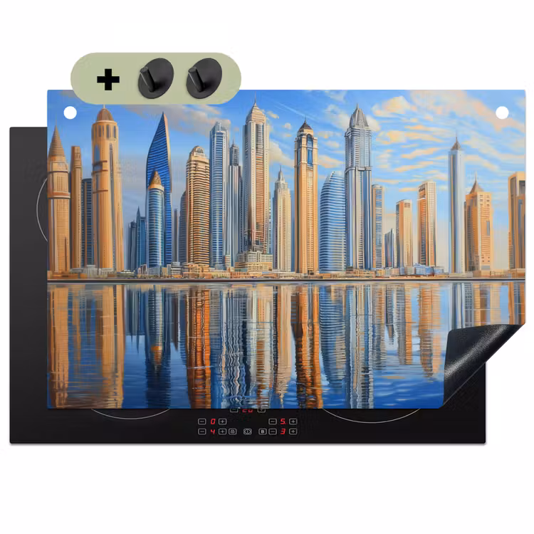 Skyline - Wolkenkrabbers - Water - Blauw Inductie beschemer met haakjes klein -3d