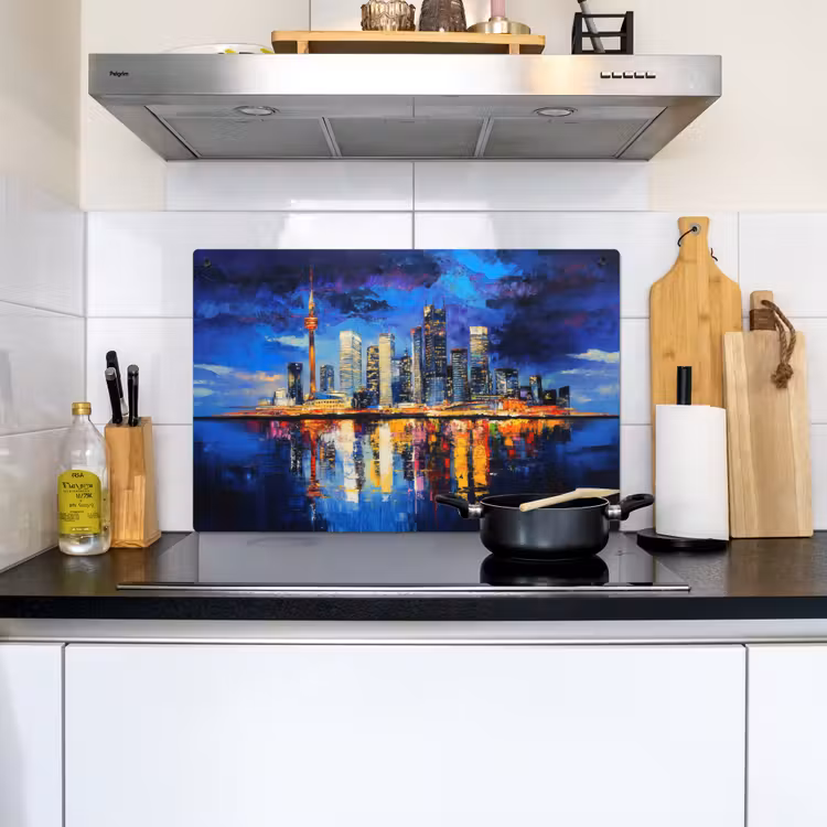 Skyline Toronto - Modern - Stadslicht - Blauw Inductie beschemer met haakjes klein -sfeer2