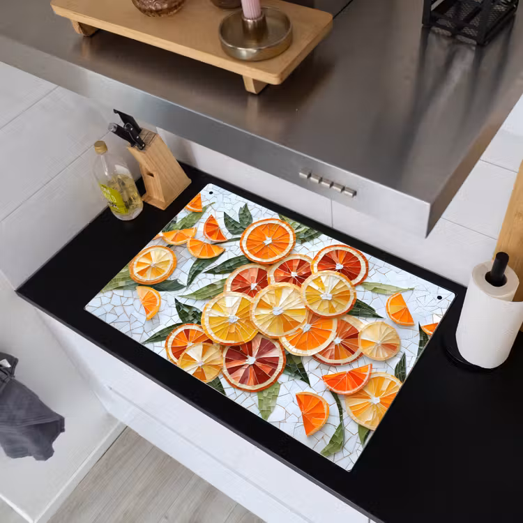 Schijfjes - Fruit - Oranje - Mozaïek Inductie beschemer met haakjes klein -sfeer1