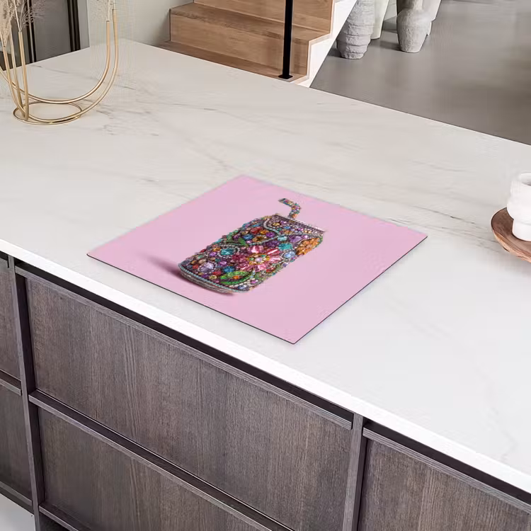 Frisdrankblikje - Bloemenpatroon - Edelstenen - Kleurrijk Inductie beschermer vinyl 3mm middel -sfeer8