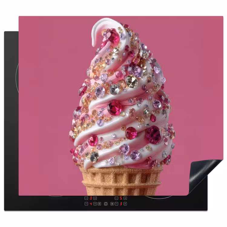 Softijs - Edelstenen - Roze - Hoorntje Inductie beschermer vinyl 3mm middel -3d