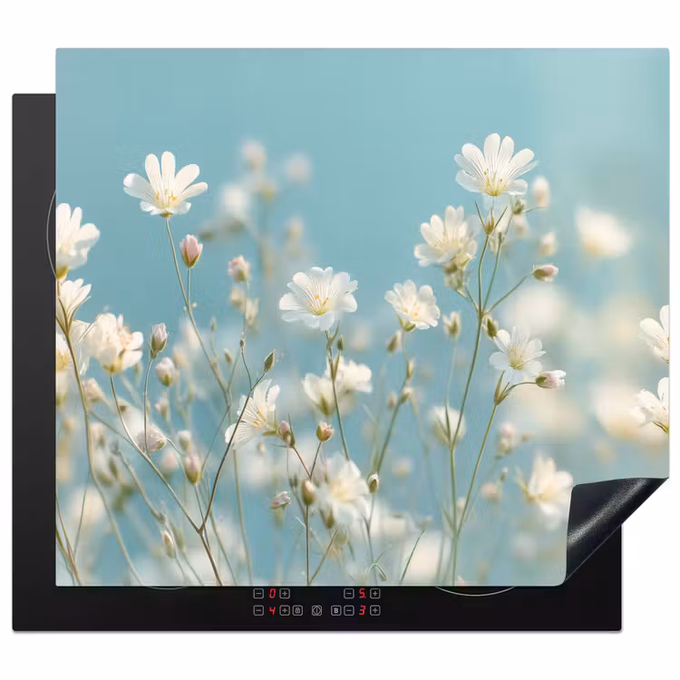 Stengels - Bloemen - Lucht - Wit Inductie beschermer vinyl 3mm middel -3d