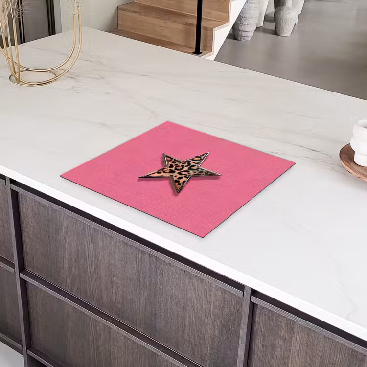 Ster - Luipaard - Print - Roze Inductie beschermer vinyl 3mm middel -sfeer8