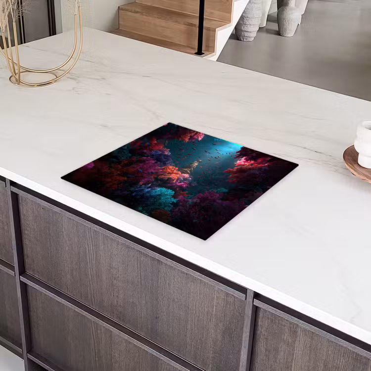 Standbeeld - Zeebodem - Koraal - Kleurrijk Inductie beschermer vinyl 3mm middel -sfeer8