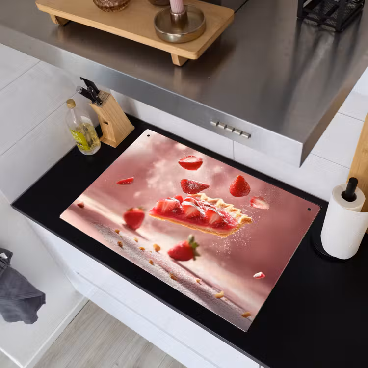 Aardbei - Taart- Eten - Roze Inductie beschemer met haakjes klein -sfeer1