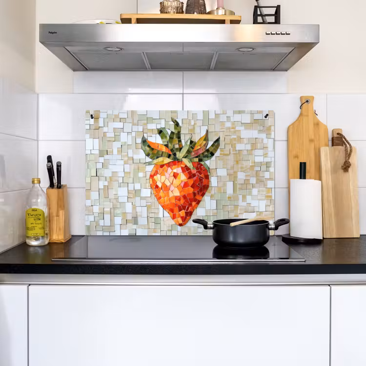 Aardbei - Rood - Mozaïek - Fruit Inductie beschemer met haakjes klein -sfeer2