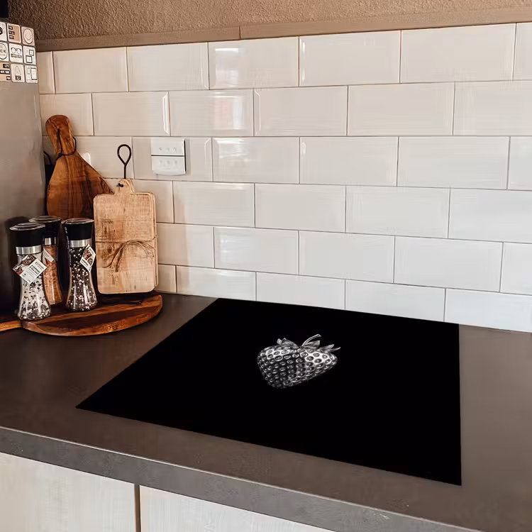 Aardbei - Zaadstructuur - Realistisch Inductie beschermer vinyl 3mm middel -sfeer3