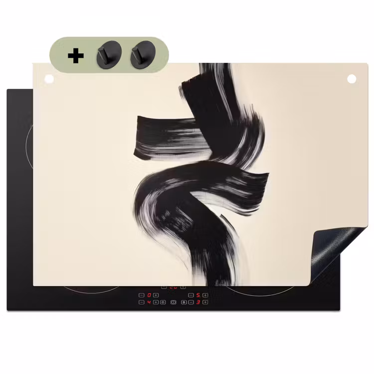 Strepen - Zwart - Abstract Inductie beschemer met haakjes klein -3d