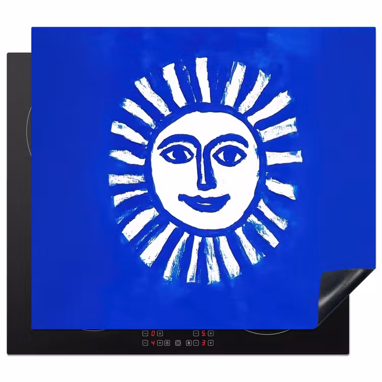 Zon - Gezicht - Penseelstructuur - Blauw Inductie beschermer vinyl 3mm middel -3d