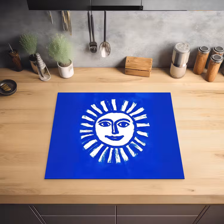 Zon - Gezicht - Penseelstructuur - Blauw Inductie beschermer vinyl 3mm middel -sfeer5