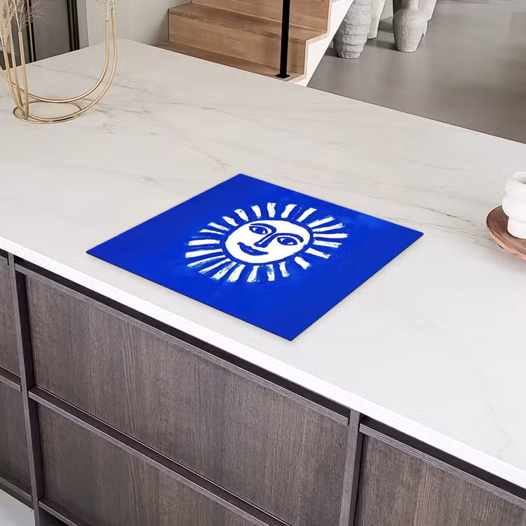 Zon - Gezicht - Penseelstructuur - Blauw Inductie beschermer vinyl 3mm middel -sfeer8