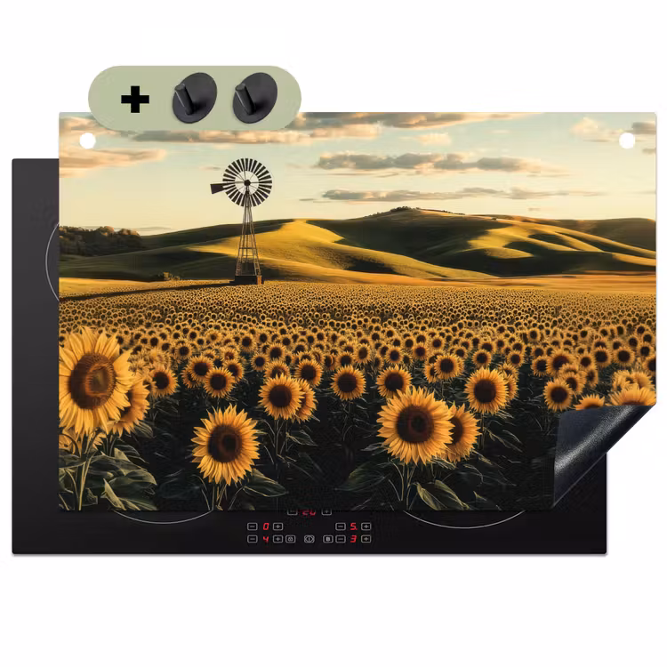 Zonnebloem - Veld - Windmolen Inductie beschemer met haakjes klein -3d