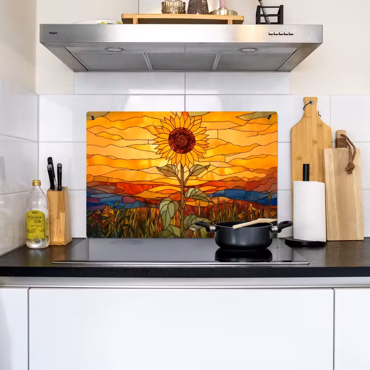 Zonnebloem - Mozaïek - Zonsondergang - Geel Inductie beschemer met haakjes klein -sfeer2