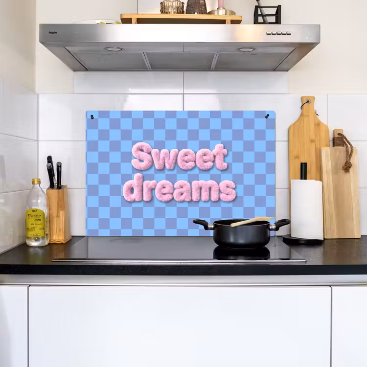 Sweet dreams - Vierkanten - Roze - Blauw Inductie beschemer met haakjes klein -sfeer2