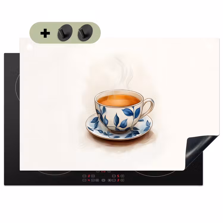 Theekop - Bladeren - Blauw Inductie beschemer met haakjes klein -3d
