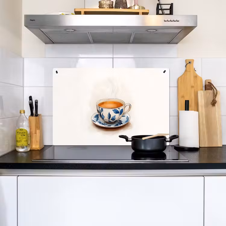Theekop - Bladeren - Blauw Inductie beschemer met haakjes klein -sfeer2