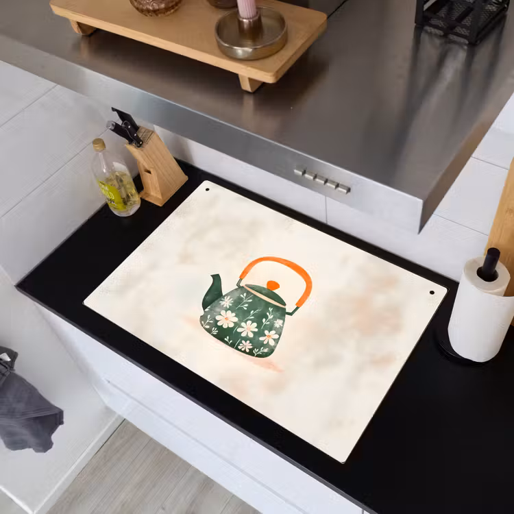 Theepot - Groen - Bloemen - Oranje Inductie beschemer met haakjes klein -sfeer1