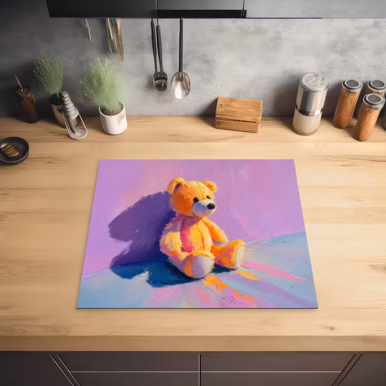 Teddybeer - Schaduw - Penseelstreken - Paars Inductie beschermer vinyl 3mm middel -sfeer5