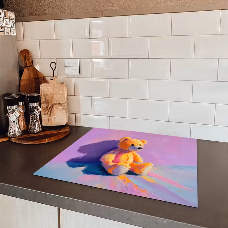 Teddybeer - Schaduw - Penseelstreken - Paars Inductie beschermer vinyl 3mm middel -sfeer3