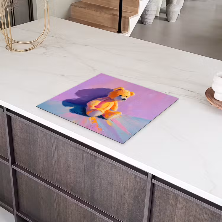 Teddybeer - Schaduw - Penseelstreken - Paars Inductie beschermer vinyl 3mm middel -sfeer8