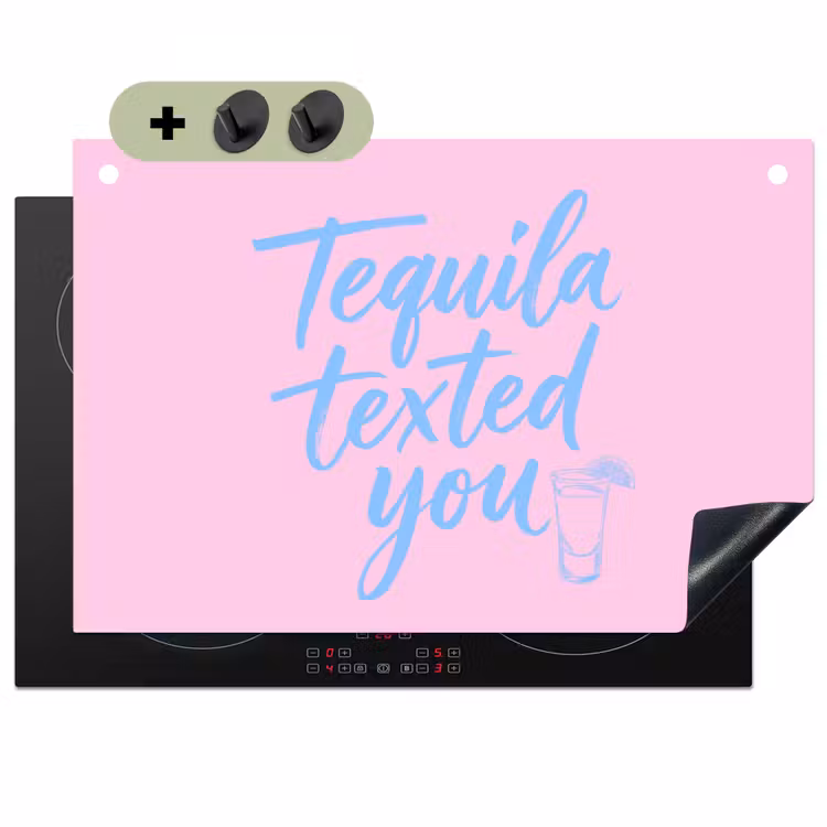 Tequila texted you - Roze - Blauw Inductie beschemer met haakjes klein -3d