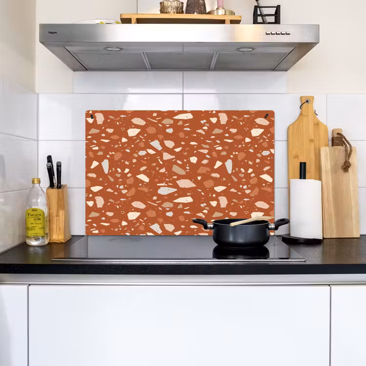 Terrazzo - Patroon - Klei Inductie beschemer met haakjes klein 777 -sfeer2