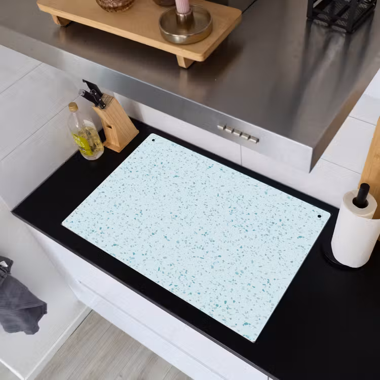 Terrazzo - Patroon - Kleurrijk - Baby Blauw Inductie beschemer met haakjes klein 777 -sfeer1