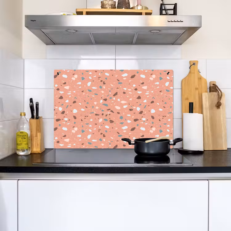 Terrazzo -  Patroon - Kleurrijk - Roze - Blauw Inductie beschemer met haakjes klein 777 -sfeer2
