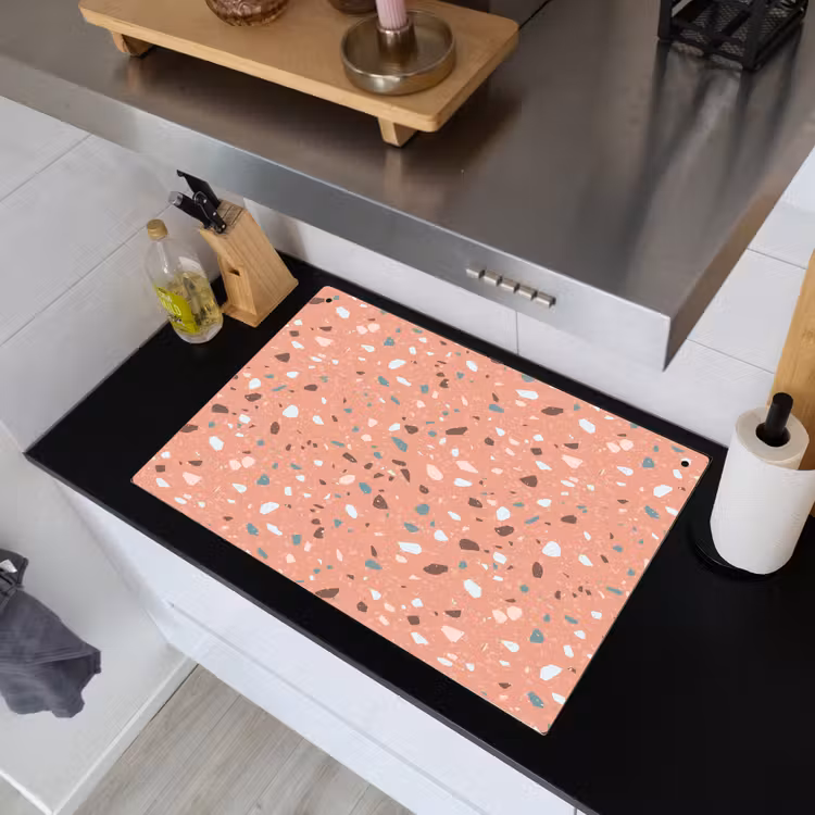 Terrazzo -  Patroon - Kleurrijk - Roze - Blauw Inductie beschemer met haakjes klein 777 -sfeer1