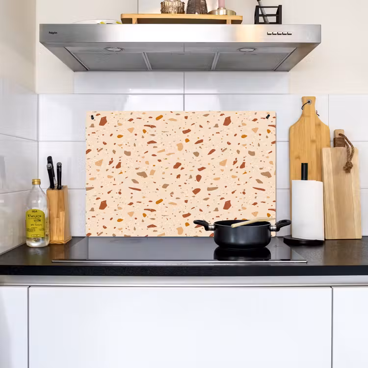 Terrazzo - Patroon - Kleurrijk - Steen Inductie beschemer met haakjes klein 777 -sfeer2