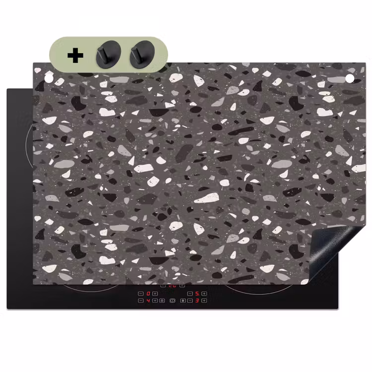 Terrazzo - Patroon - Grijs Inductie beschemer met haakjes klein 777 -3d