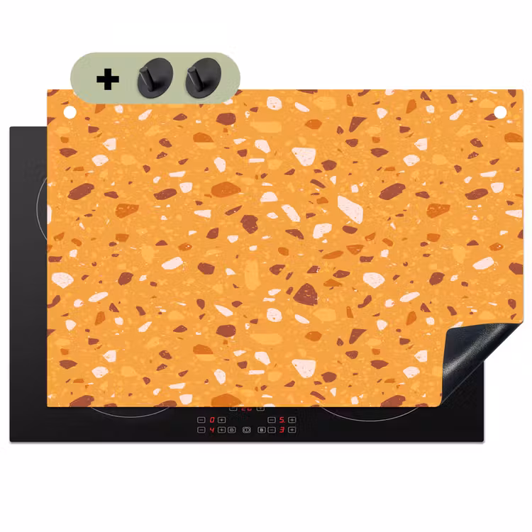 Terrazzo - Patroon - Okergeel Inductie beschemer met haakjes klein 777 -3d