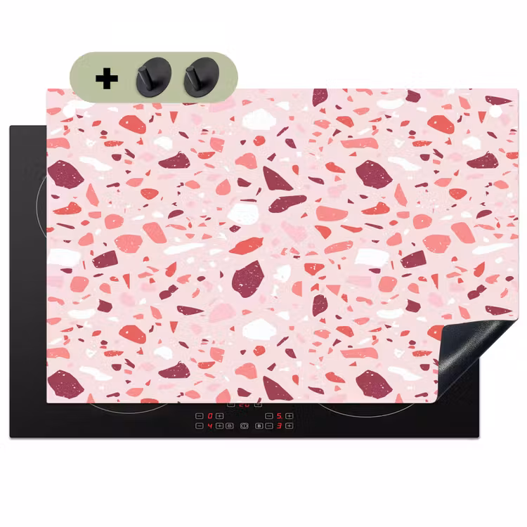 Terrazzo - Patroon - Roze Inductie beschemer met haakjes klein 777 -3d