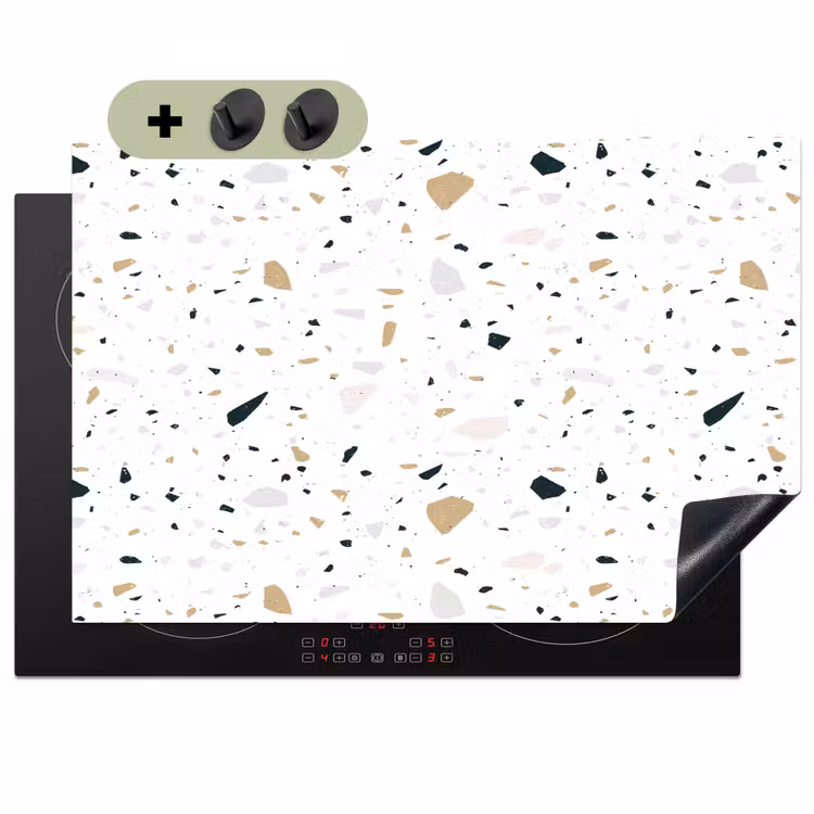 Terrazzo - Patroon - Wit - Neutraal Inductie beschemer met haakjes klein 777 -3d
