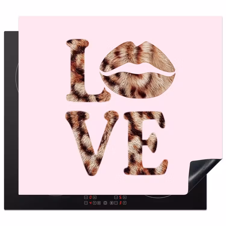 Tekst - Love - Pantervacht - Lichtroze Inductie beschermer vinyl 3mm middel -3d