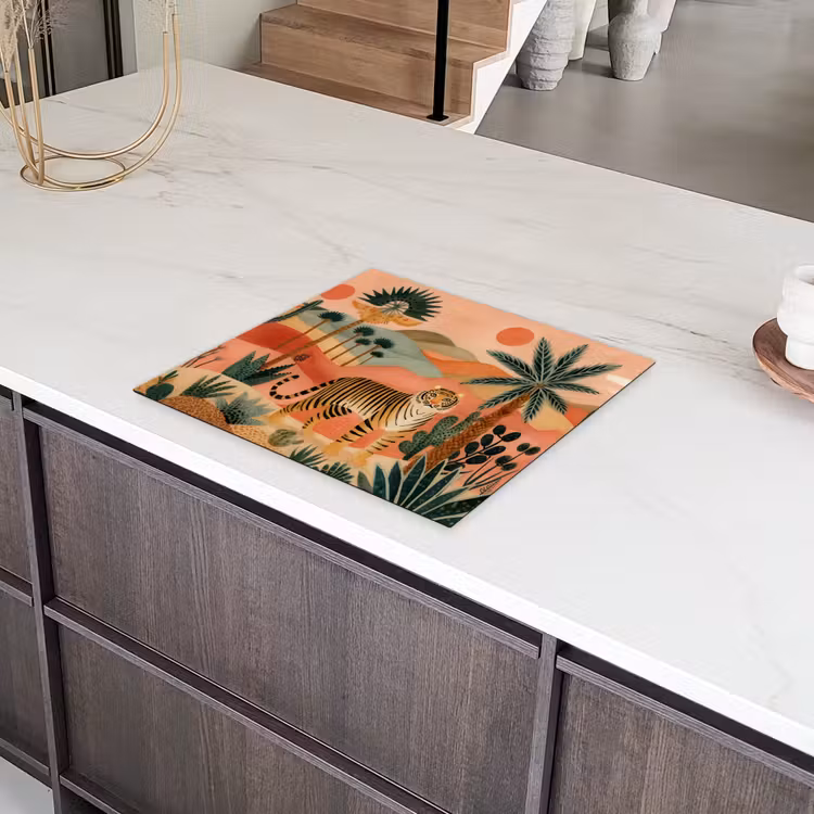 Tijger - Kleurrijk - Palmen - Cactus Inductie beschermer vinyl 3mm middel -sfeer8